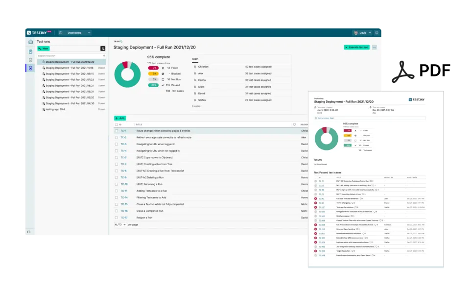Generate powerful reports from within Testiny