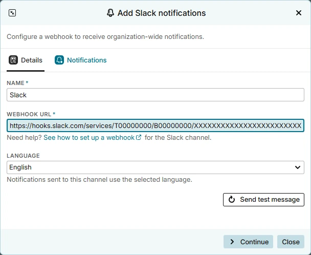 Add Slack notifications flyin
