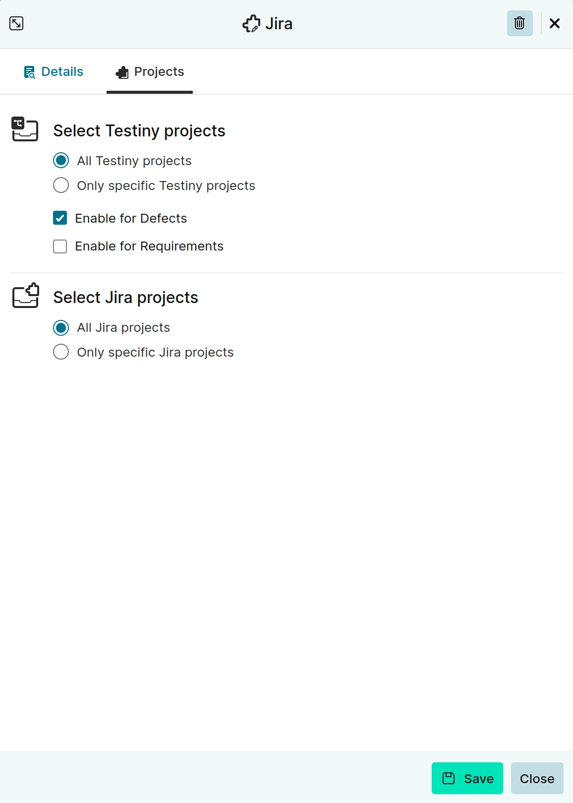 "Integration project settings for Jira Cloud"